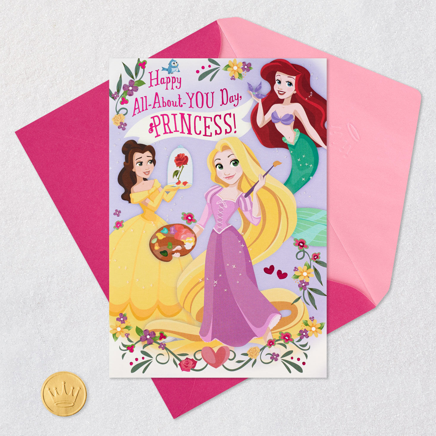 Disney Princess Birthday Card Card Front with Envelope and Gold Seal image number 9