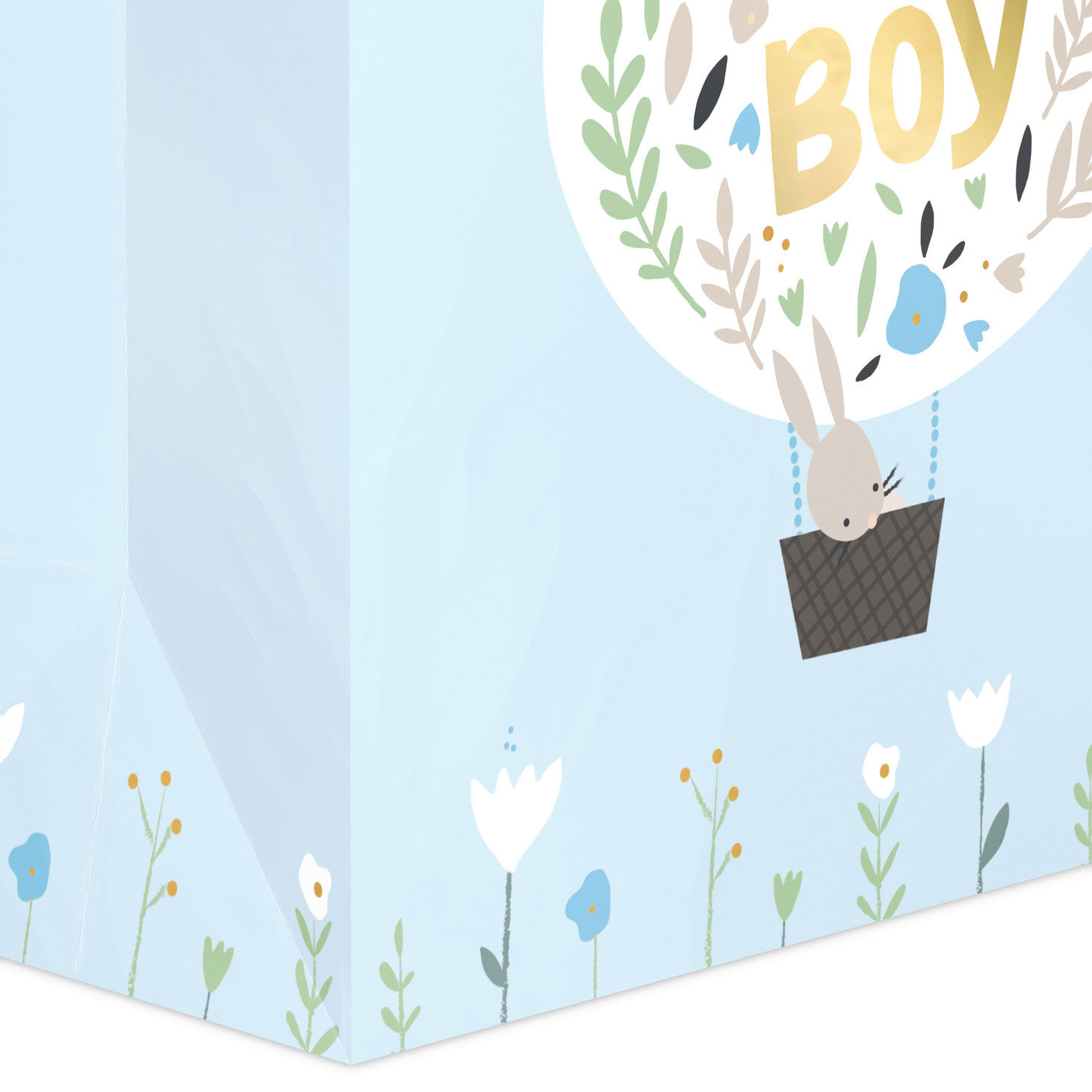 Bunny Balloon on Blue New Baby Gift Bag Base/Side Detail image number 5