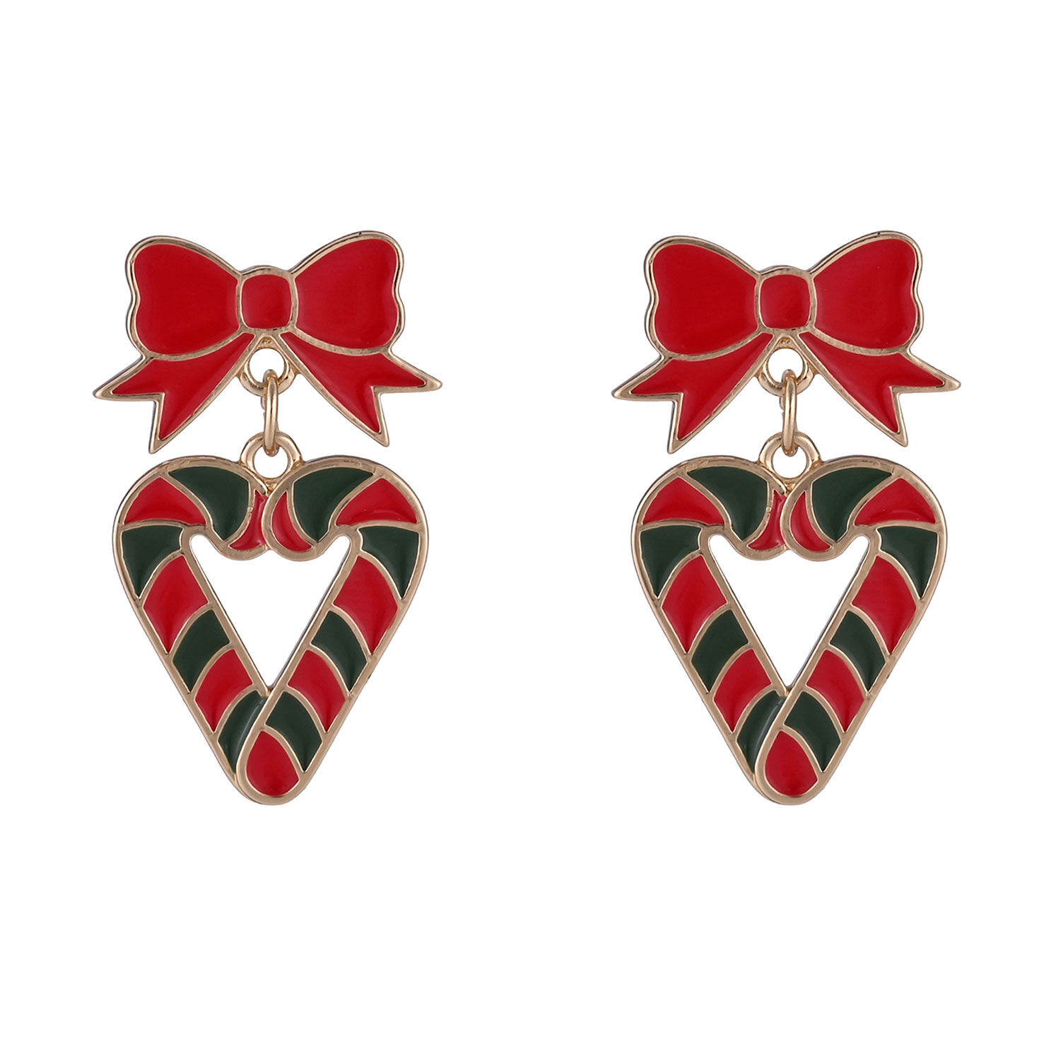 Candy Cane Heart and Bow Earrings front image number 3