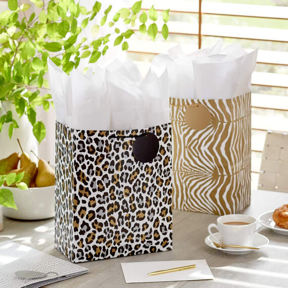 13" Animal Print 3-Pack Gift Bags With Tissue Paper, , large image number 2
