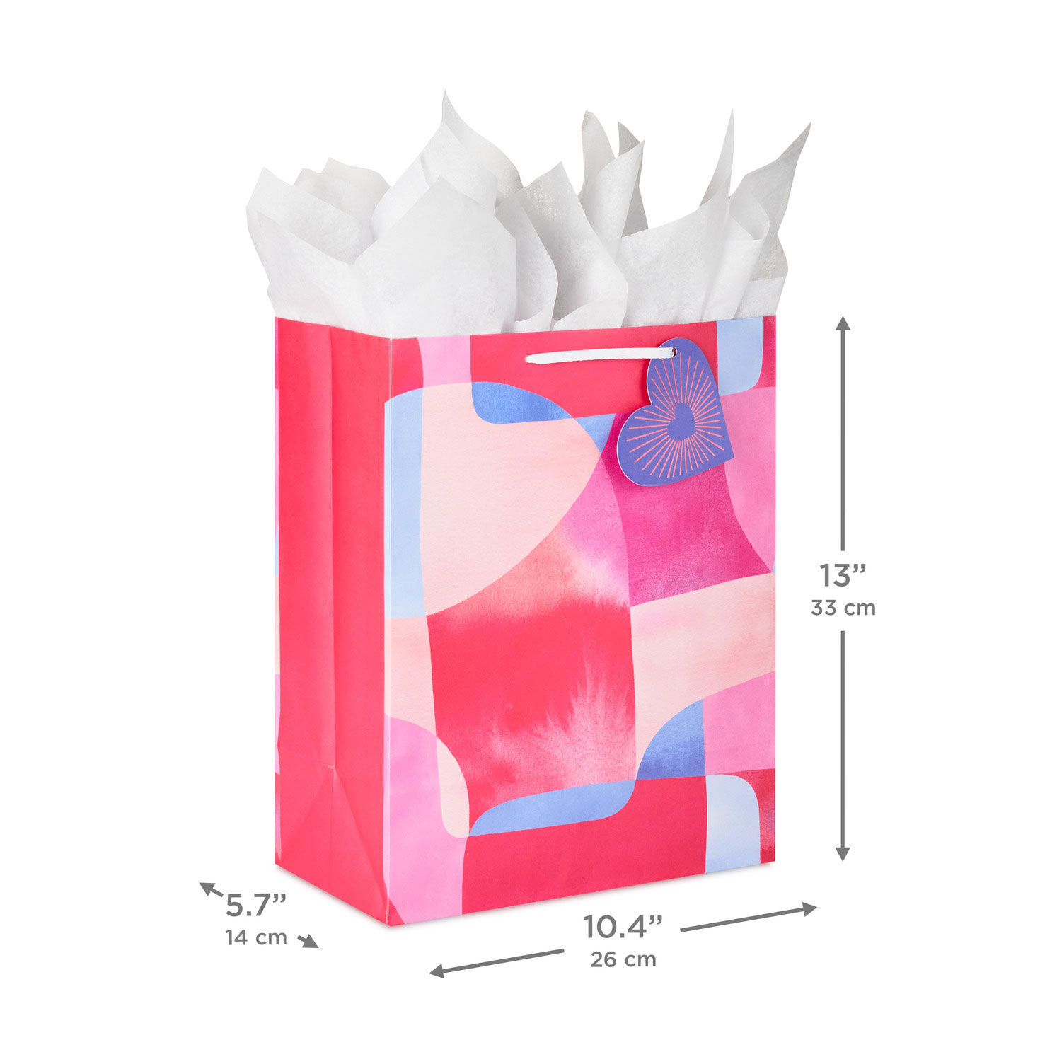 Vibrant Watercolor Shapes Large Gift Bag With Tissue measurement image number 3