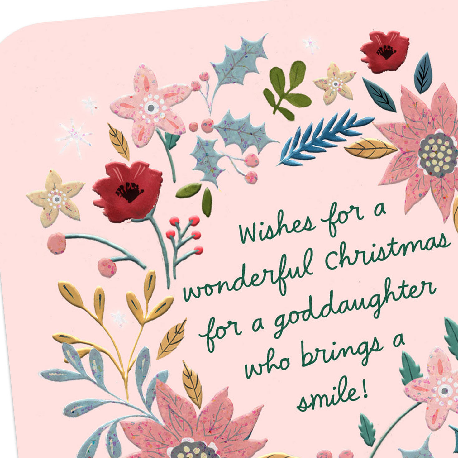 Pink Wreath Goddaughter Religious Christmas Card Card Front Detail image number 5