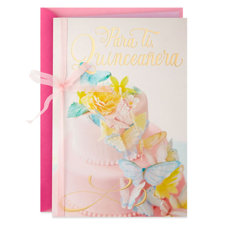 Butterfly Cake Spanish-Language Quinceañera Card