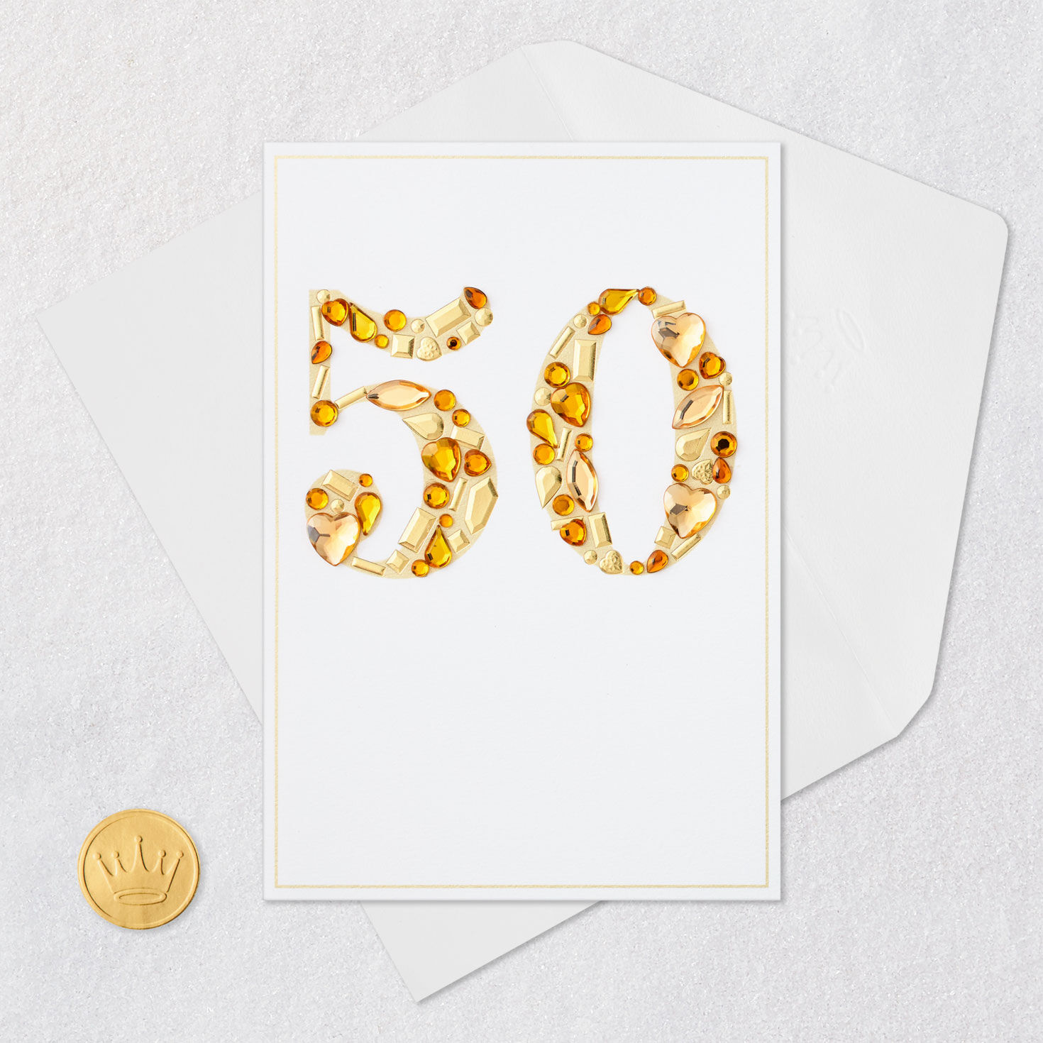 Gold Gems 50th Anniversary Card Card Front with Envelope and Gold Seal image number 5