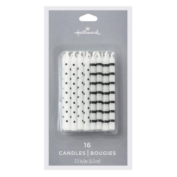 Black Dots and Stripes on White Birthday Candles, Set of 16, , large image number 3