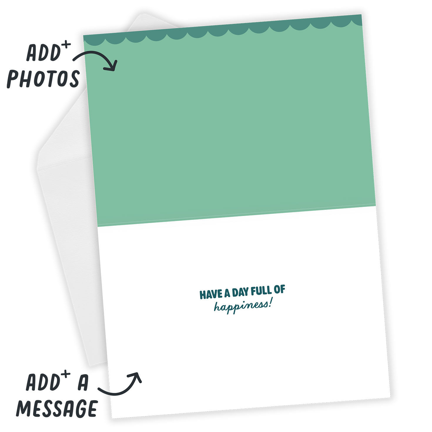 Cupcake Photo on Teal Personalized Birthday Card Open Card with Envelope indicating personalization image number 4