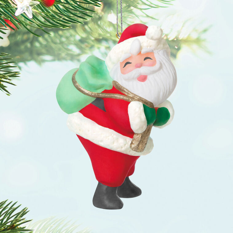 Vintage Santa With Green Sack Keepsake Ornament Hanging on tree image number 2
