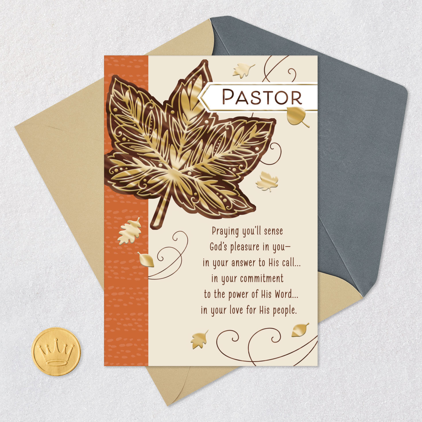 Maple Leaf Clergy Appreciation Card for Pastor Card Front with Envelope and Gold Seal image number 6