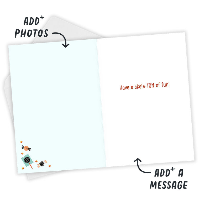 Mickey Skeleton Costume Personalized Halloween Card Open Card with Envelope indicating personalization image number 3