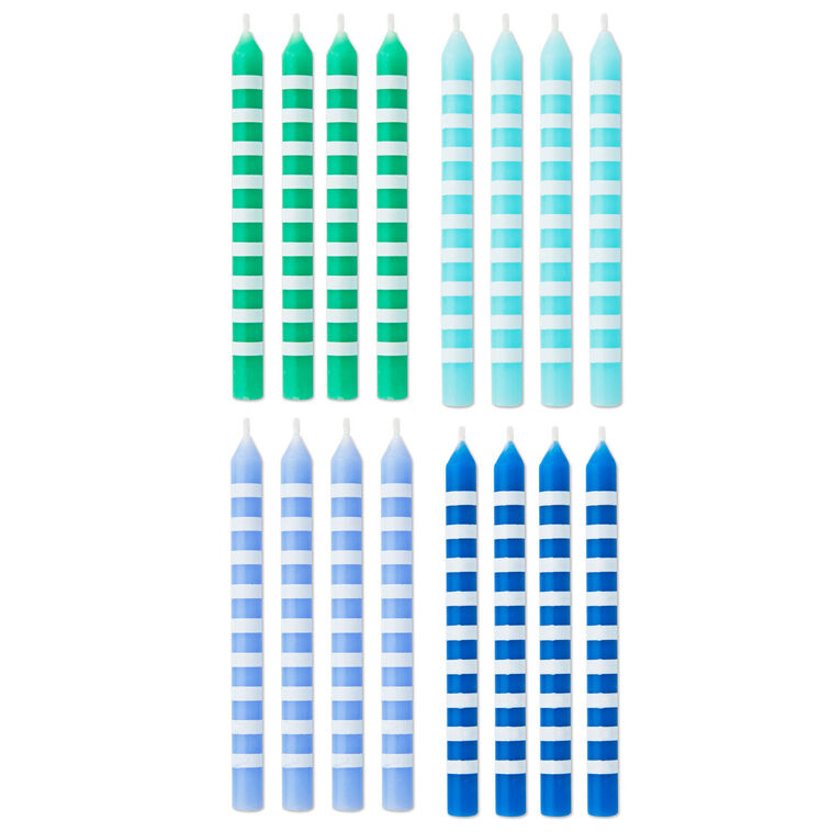 Cool Hues Striped Birthday Candles, Set of 16