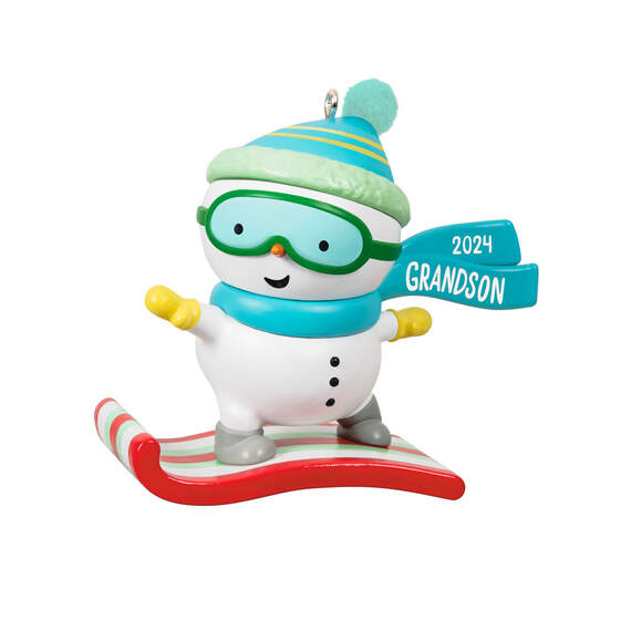 Grandson Snowboarding Snowman 2024 Ornament, , large image number 1