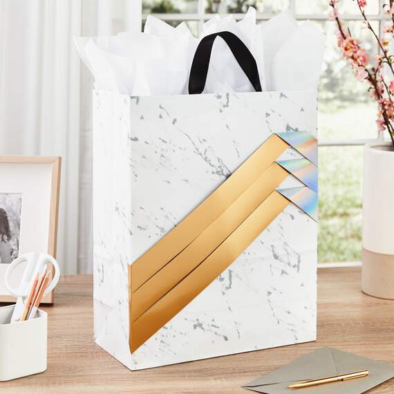 15.5" Gold and Silver Pleated Gift Bag, , large image number 2