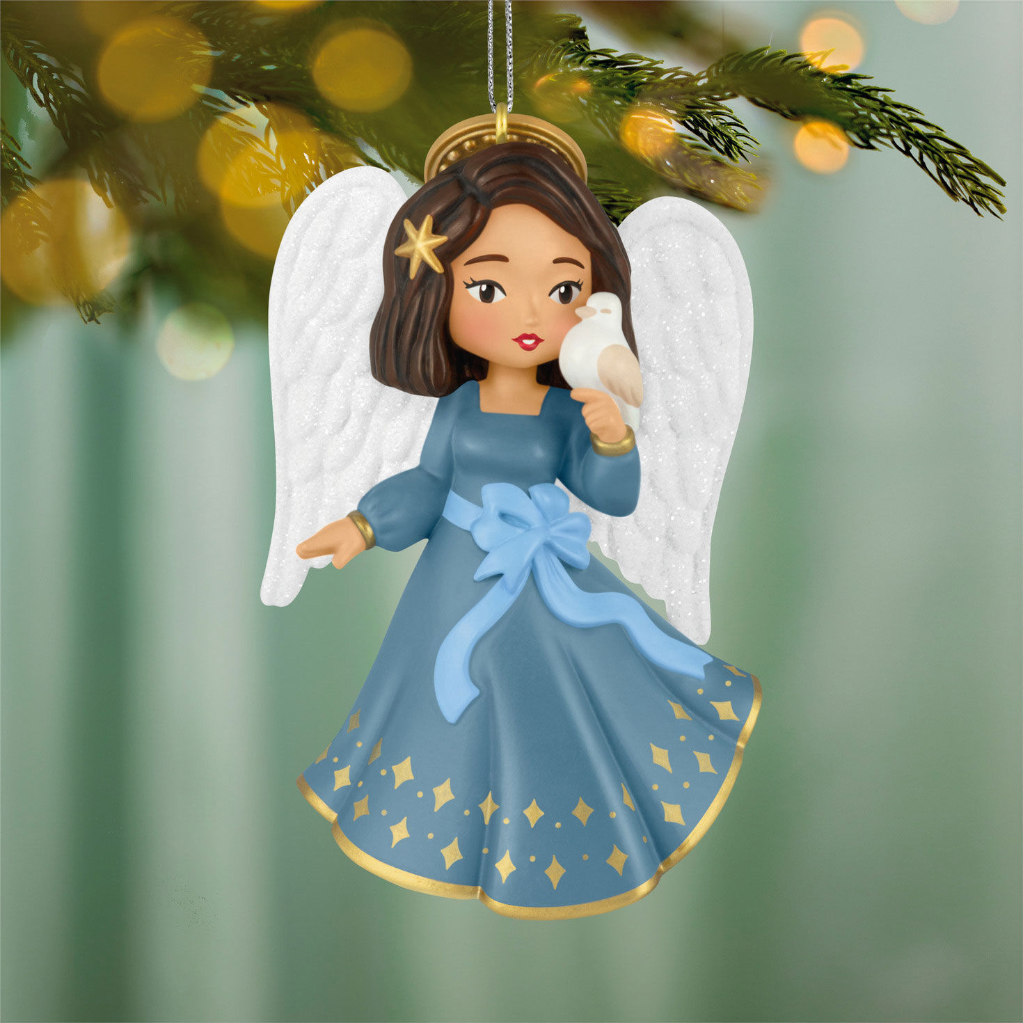 Angel in Blue Dress With Dove Keepsake Ornament  image number 2