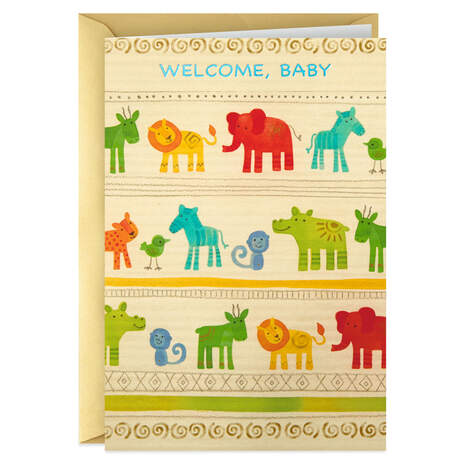 Cute Zoo Animals Welcome New Baby Card, , large