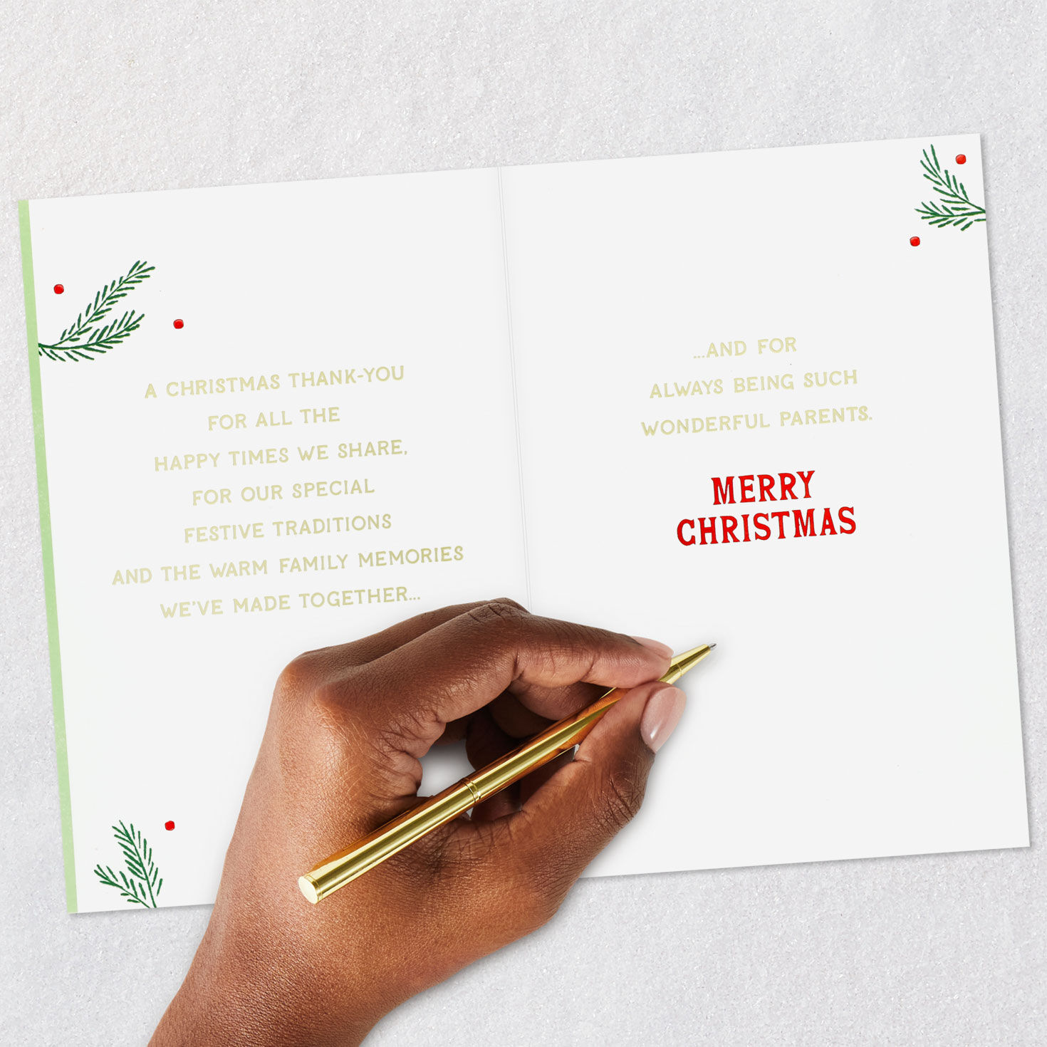 Green Wreath Christmas Card for Mom and Dad Signing card image number 7