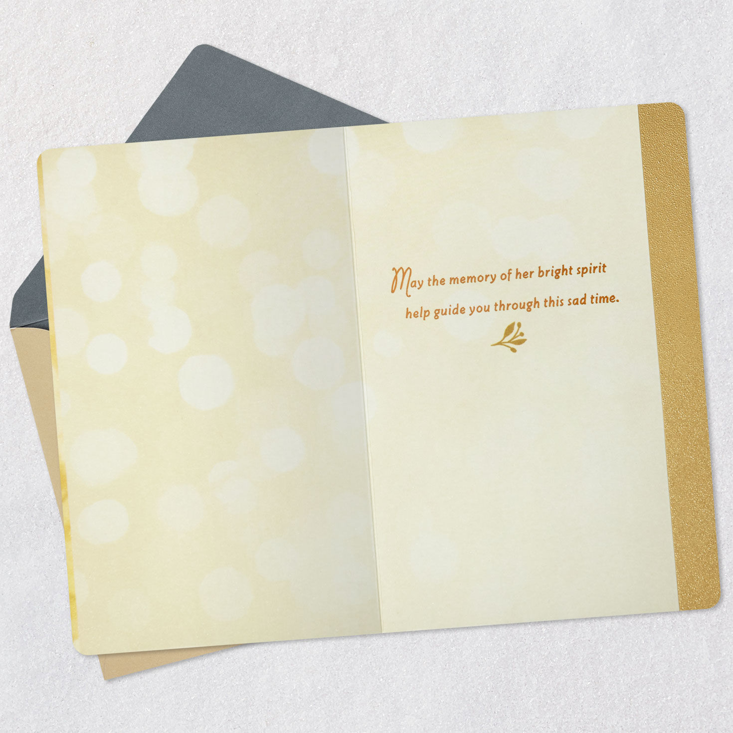 Bokeh Leaves Sympathy Card for Her Open card with envelope image number 3