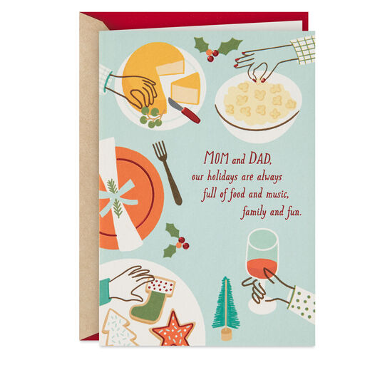 Food, Family, Fun Christmas Card for Mom and Dad From Us, 