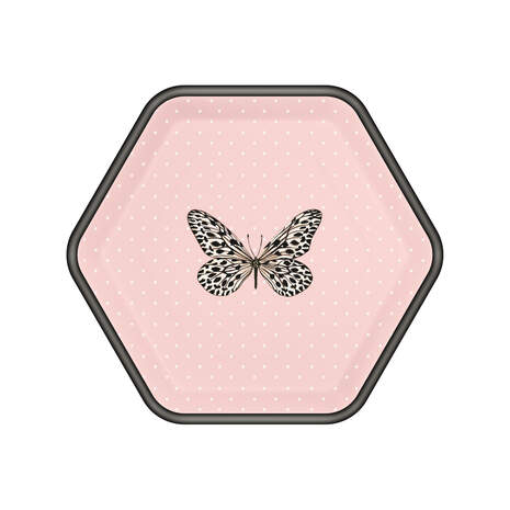 Butterfly on Pink Hexagonal Dessert Plates, Set of 8, , large