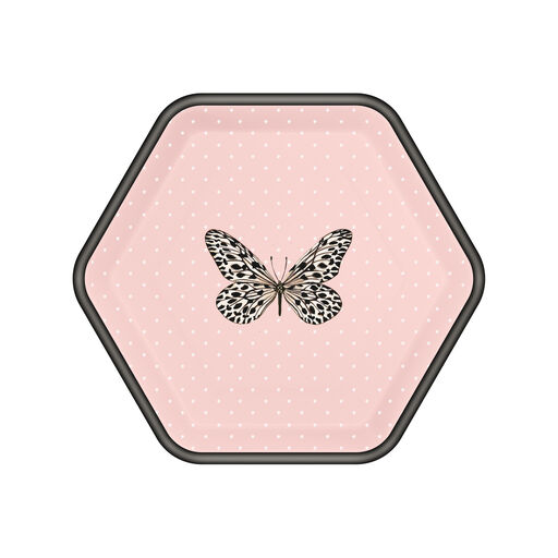 Butterfly on Pink Hexagonal Dessert Plates, Set of 8, 