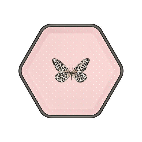Butterfly on Pink Hexagonal Dessert Plates, Set of 8