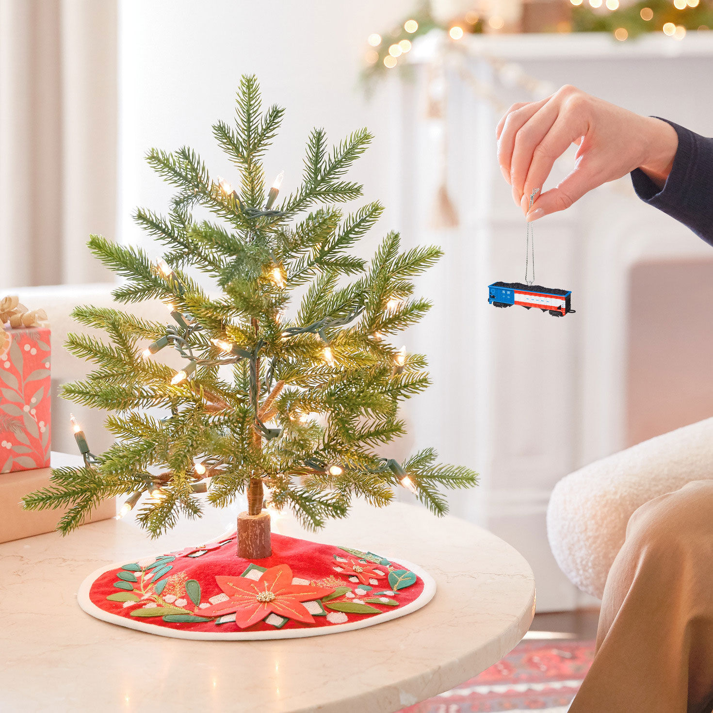 Red White Blue Train Coal Car Keepsake Ornament hand holding item image number 4