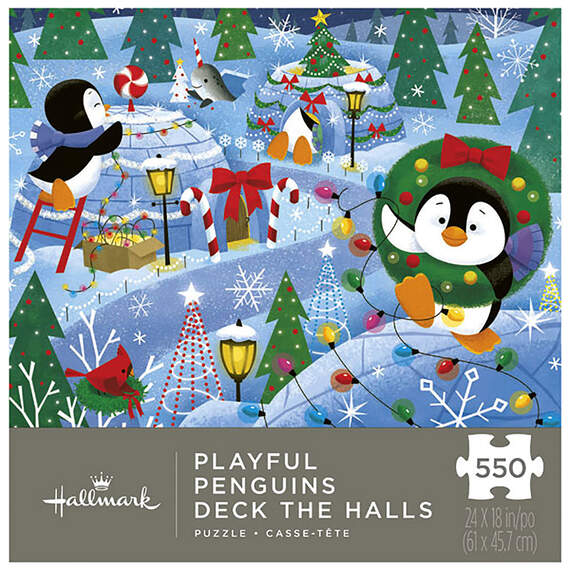 Playful Penguins Deck the Halls Jigsaw Puzzle, 550 Pieces