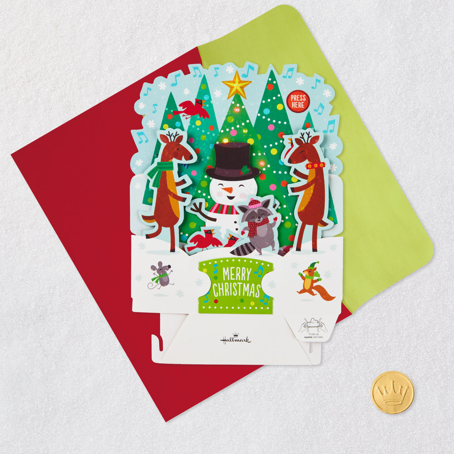 Snowman 3D Musical Christmas Card With Lights Card Front with Envelope and Gold Seal image number 6