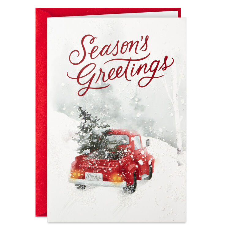 Rustic Red Truck in Snow Boxed Christmas Cards Card Front  image number 2