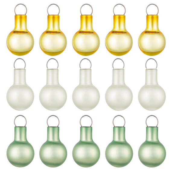 Mini Festive Gold, White and Green Glass Ornaments, Set of 15