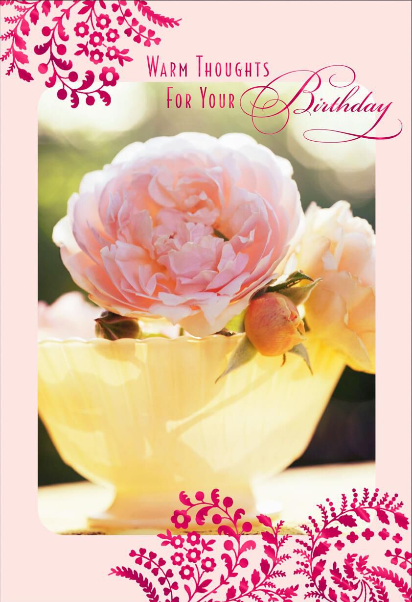 Peonies in Yellow Vase With Foil Birthday Card