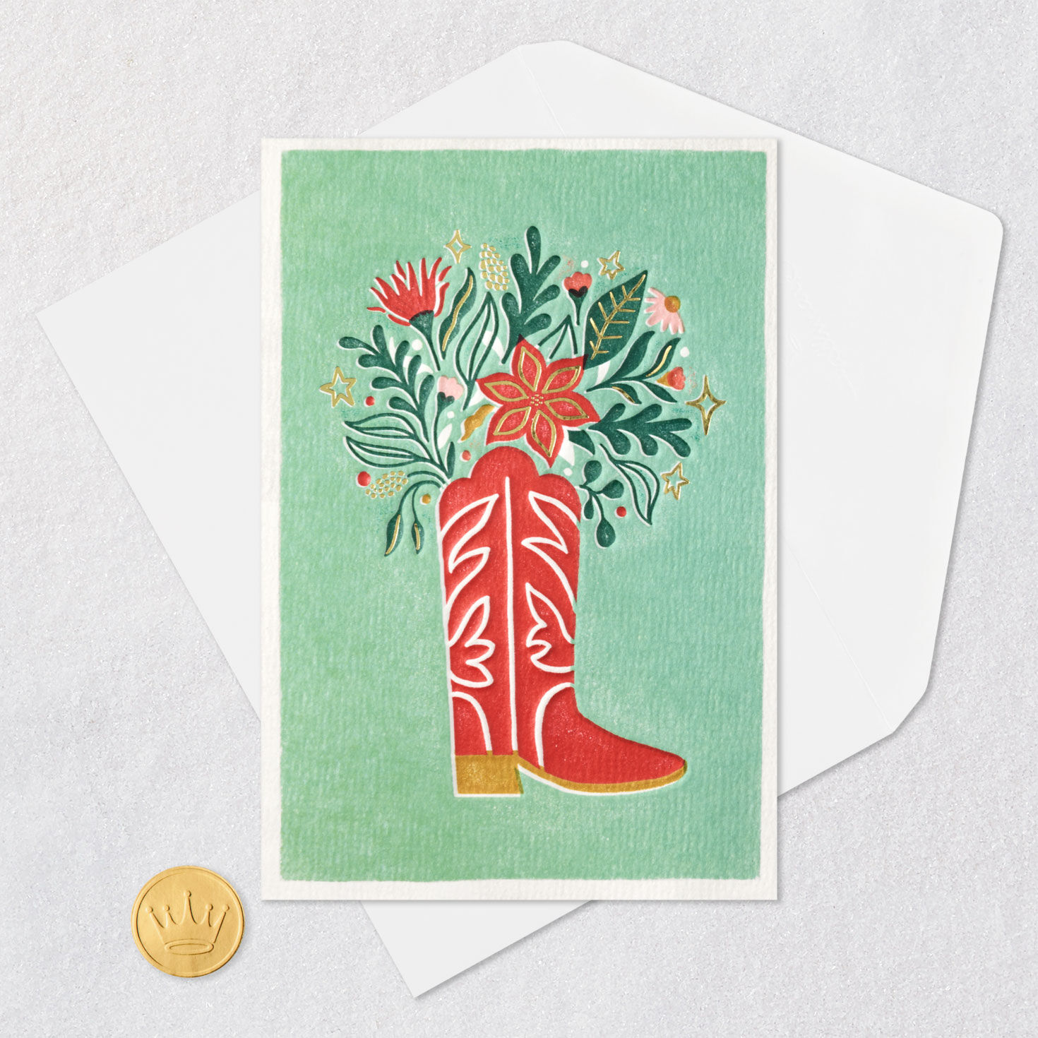 Floral Blooms in Boot Grand Ole Opry Christmas Card Card Front with Envelope and Gold Seal image number 4
