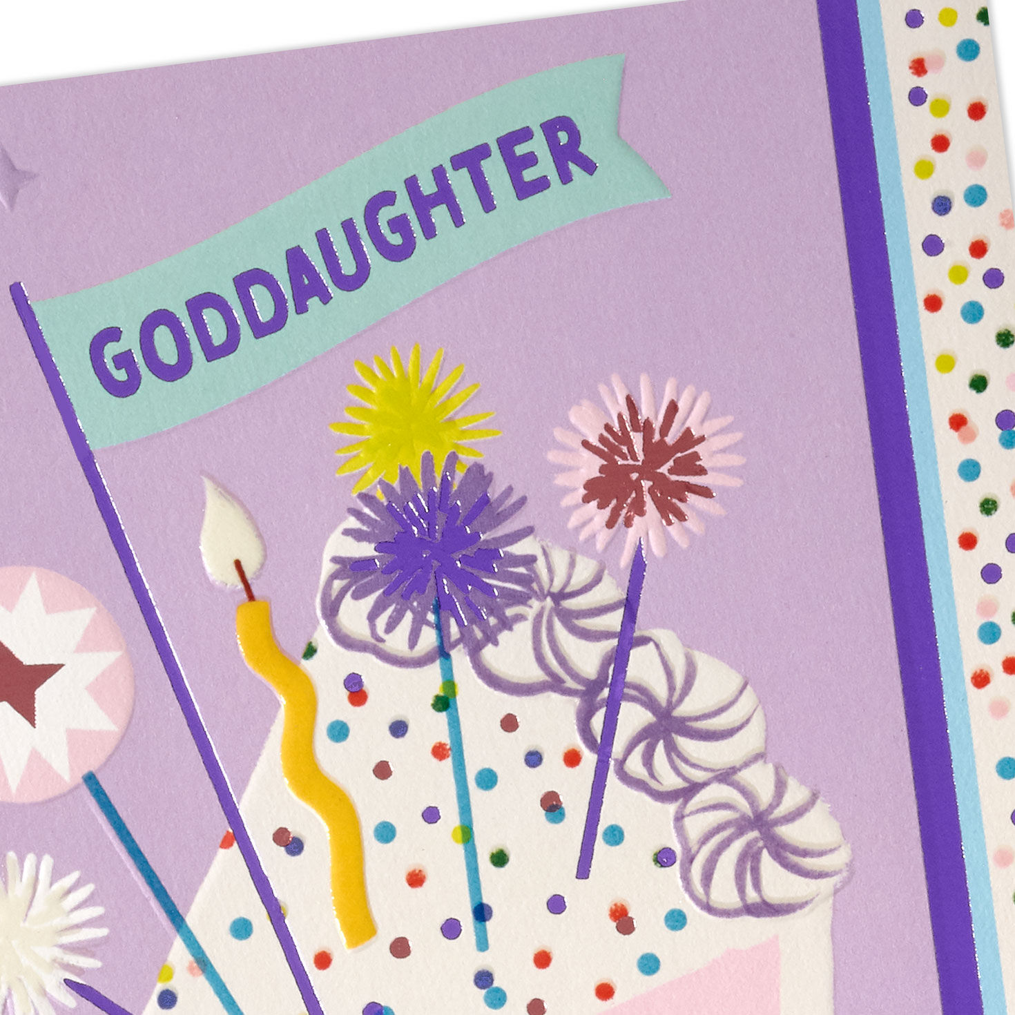 Cake With Candle and Confetti Goddaughter Birthday Card Card Front Detail image number 4