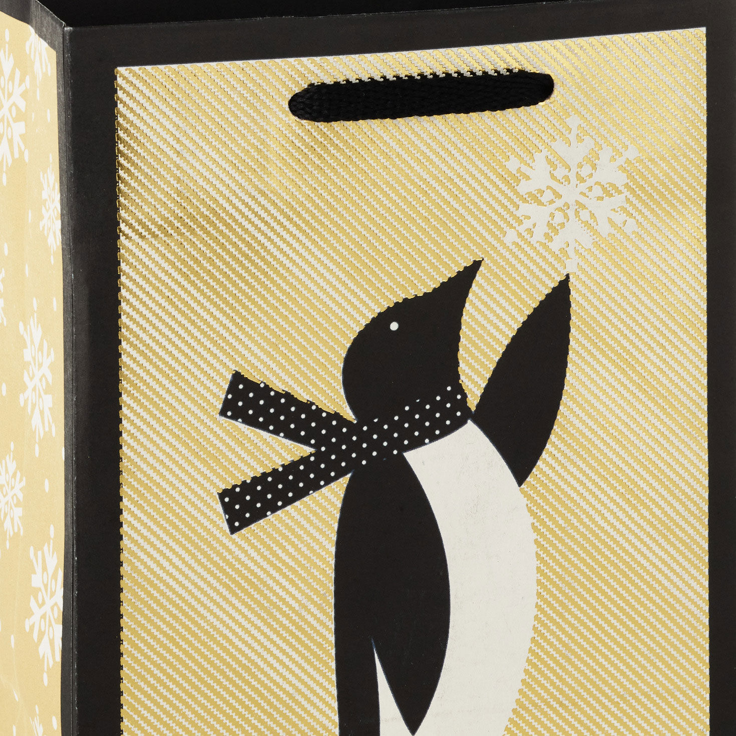 Black and Gold Penguin and Trees Holiday Gift Bags upclose view image number 5