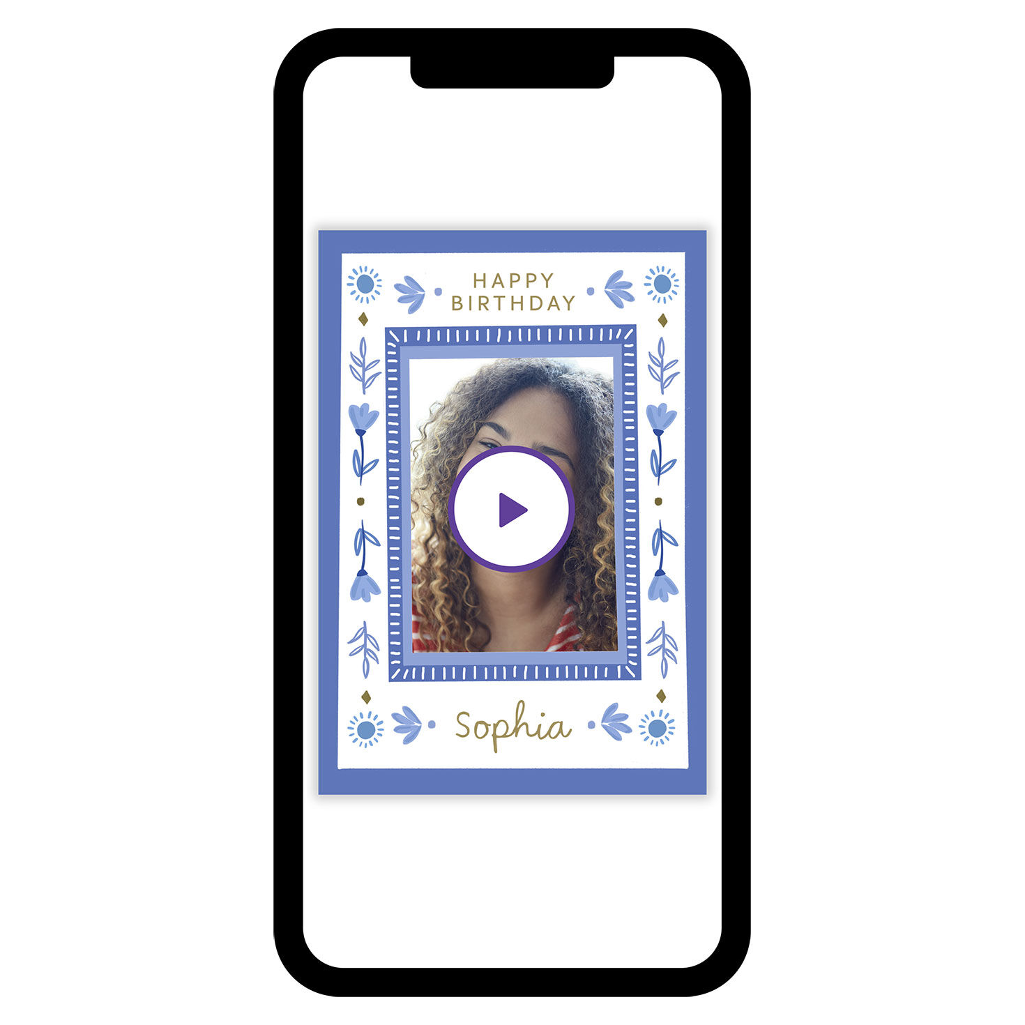 Blue Folk Art Flowers Birthday eCard