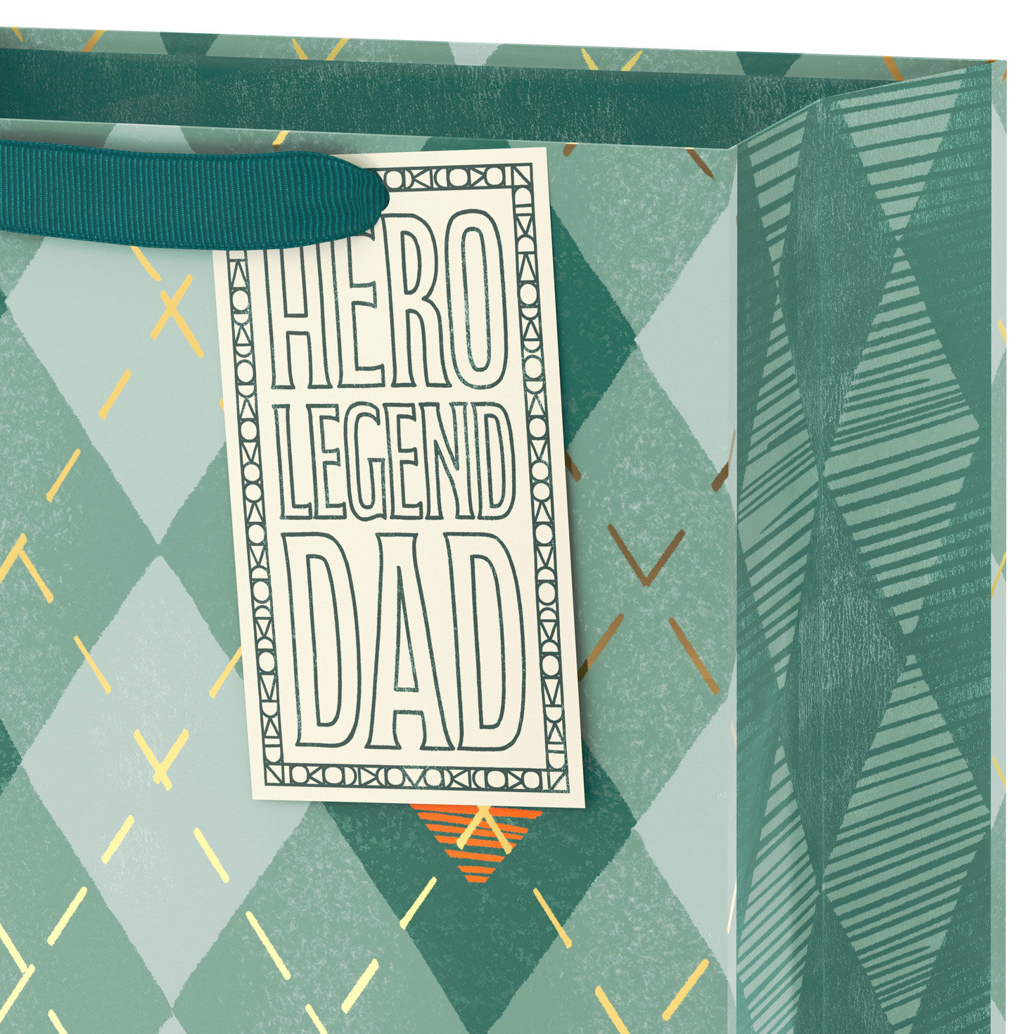 Orange and Green Argyle Large Father's Day Gift Bag Handle Detail image number 4