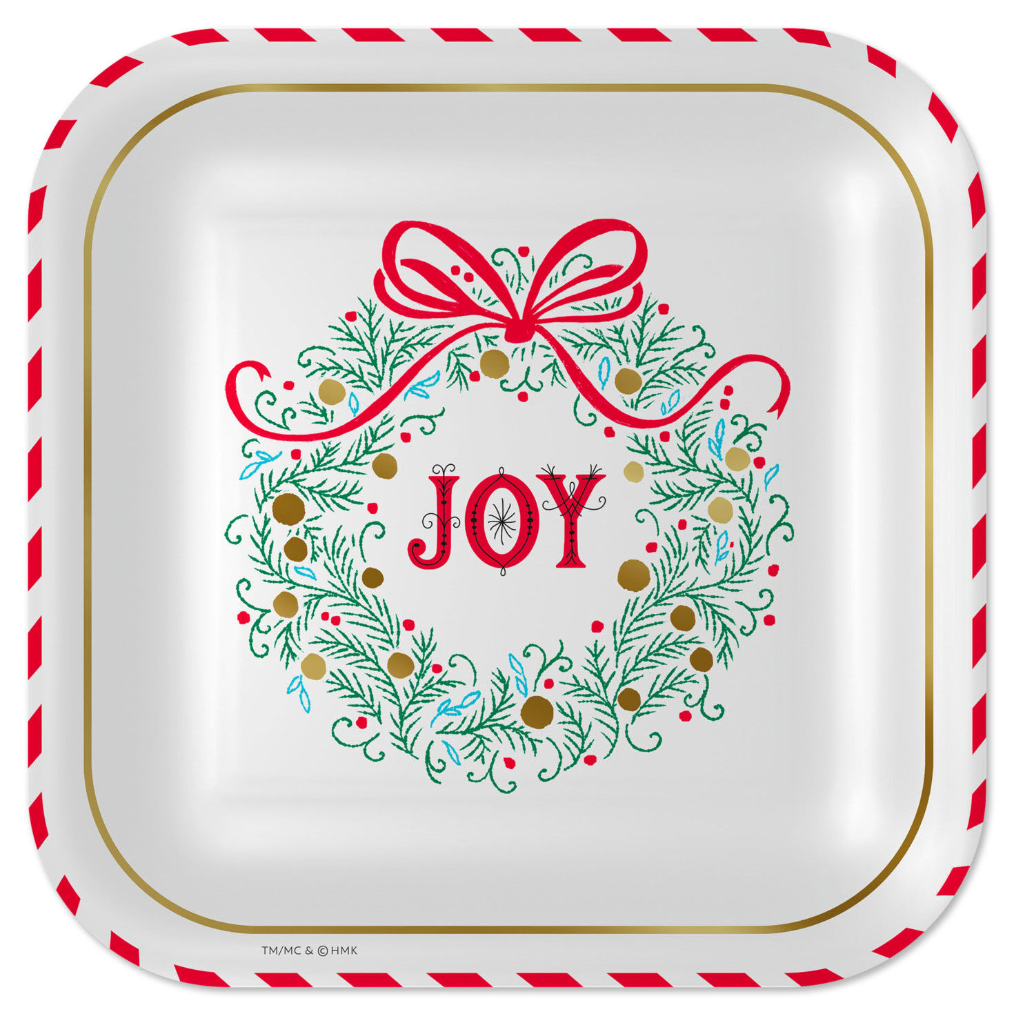 "Joy" Wreath Holiday Dessert Plates, Pack of 8