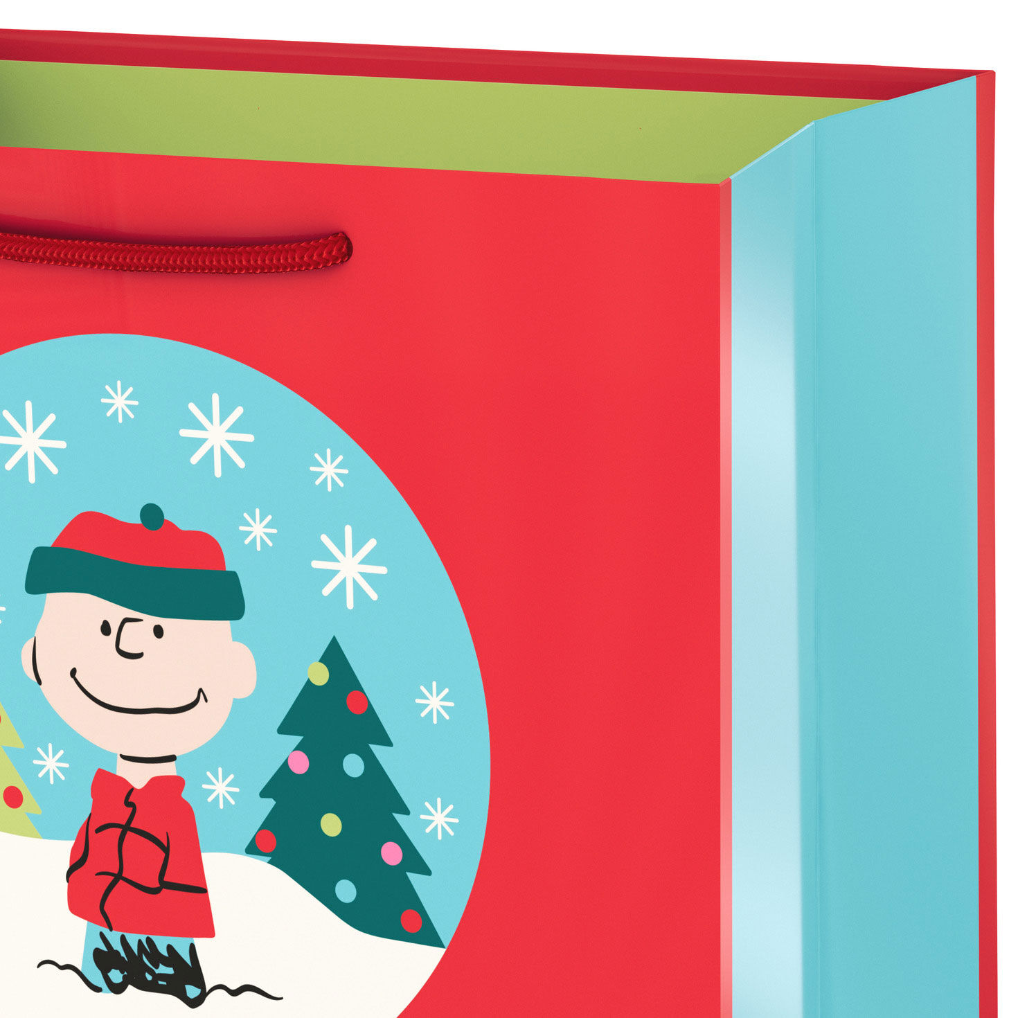 Red Charlie Brown Snow globe Medium Holiday Gift Bag Handle detail image number 4