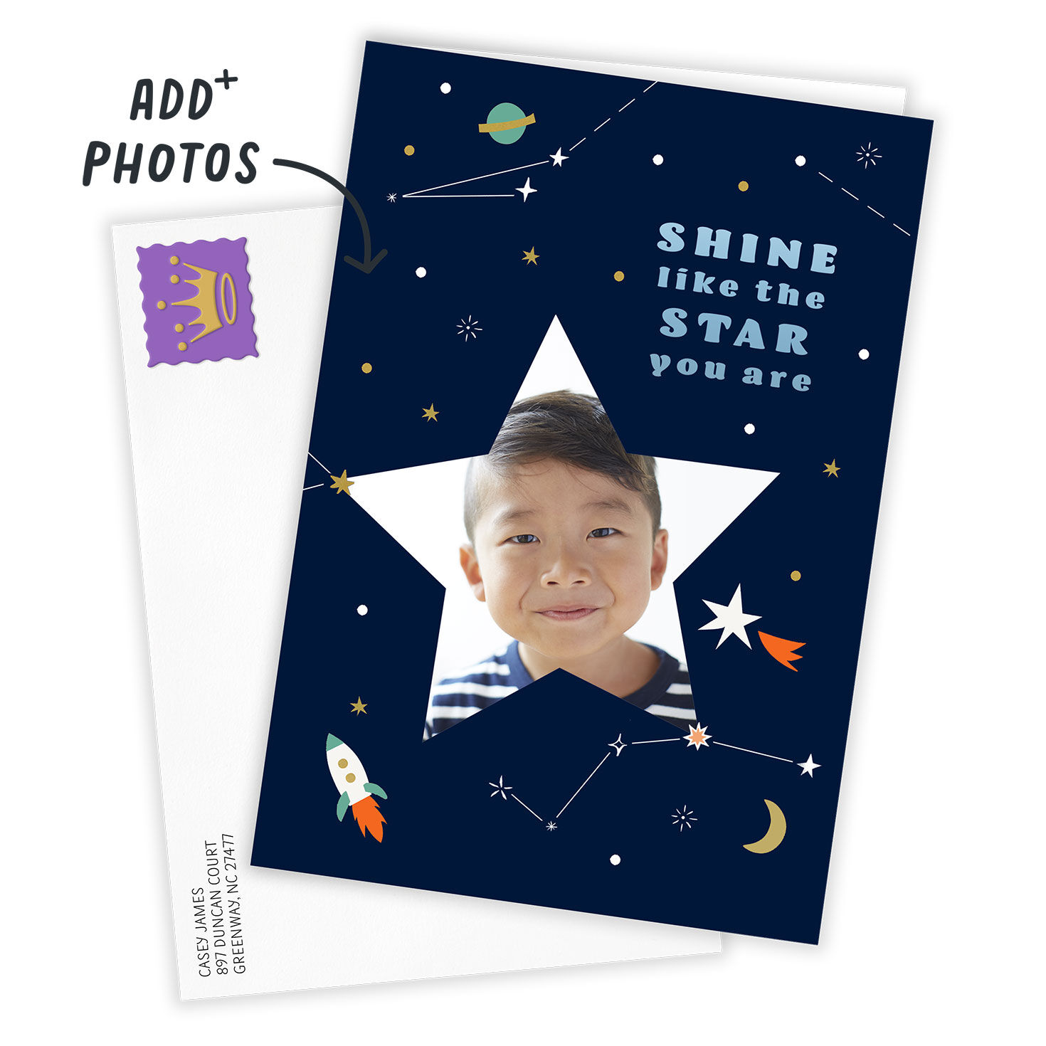 Space Icons Star Photo Personalized Everyday Card Card Front indicating personalization image number 2