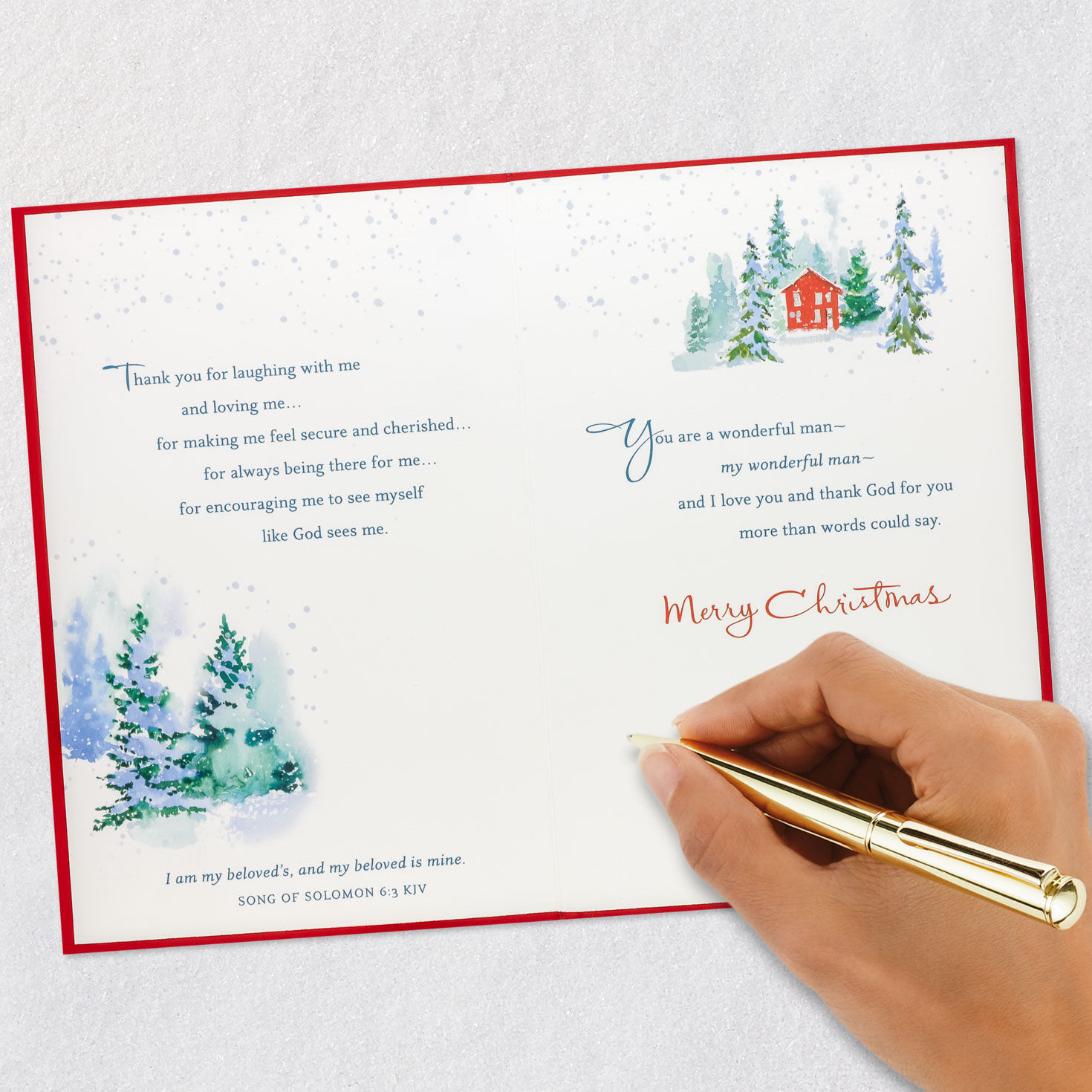 Snowy Winter Scene Religious Christmas Card signing card image number 8