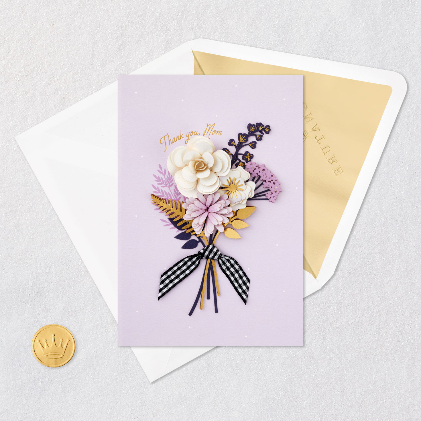 3D Flower Bouquet Mother's Day Card for Mom Card Front with Envelope and Gold Seal image number 5