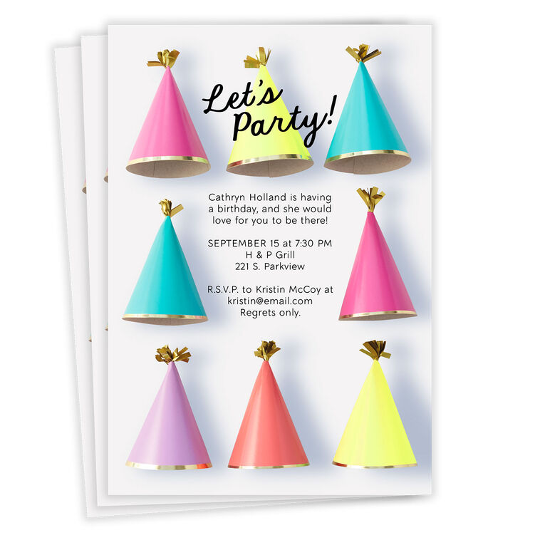 Festive Party Hats Flat Birthday Invitation