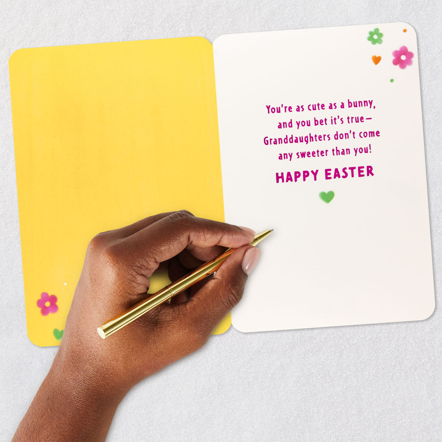 Gray Bunny on Yellow Easter Card for Granddaughter Signing card image number 6