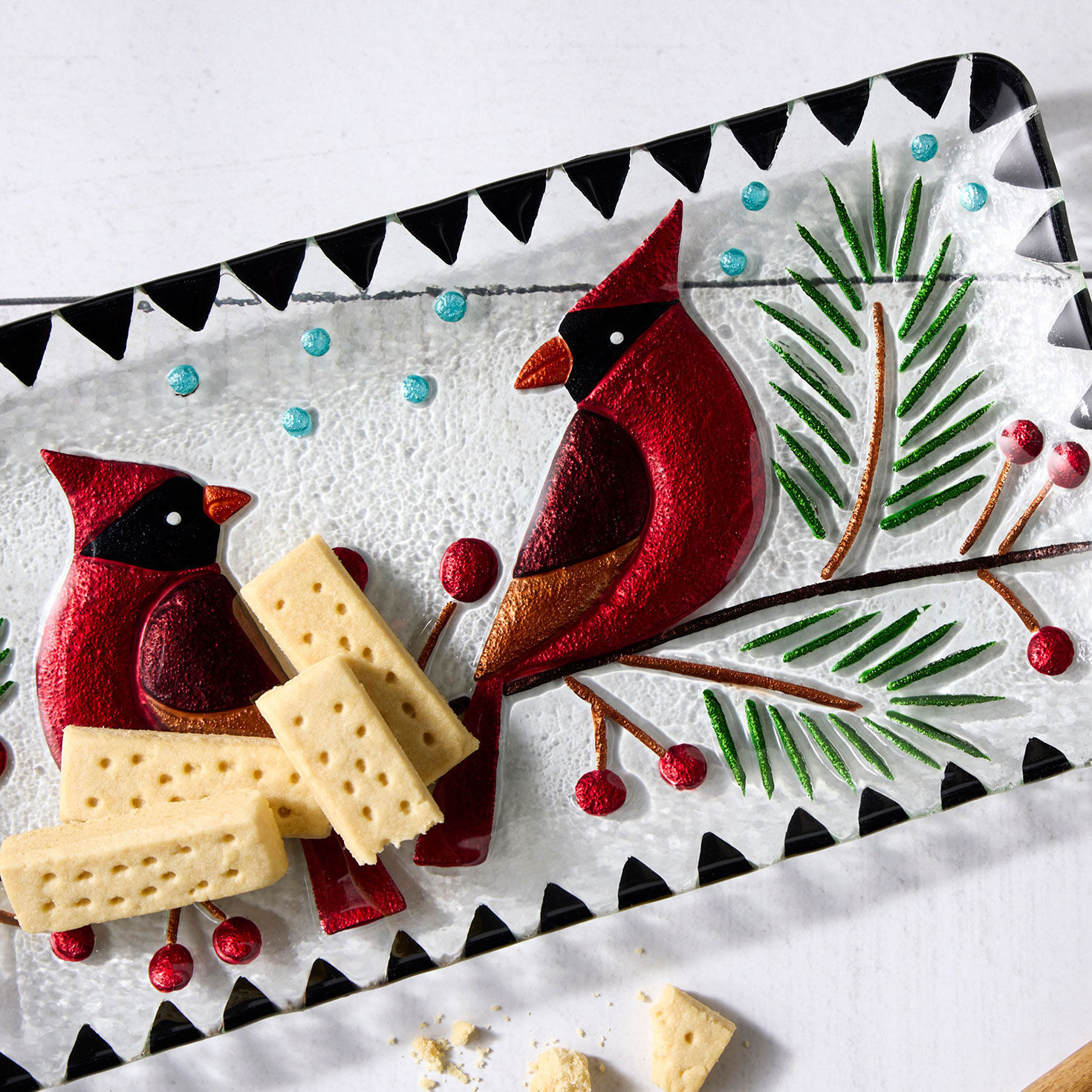 Two Cardinals on Branch Glass Serving Plate in use image number 3