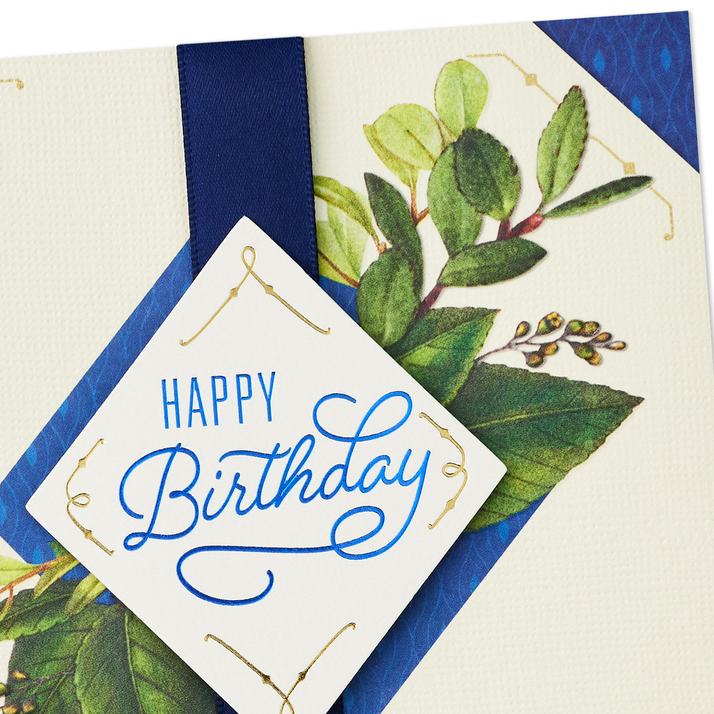 Green Leaves Navy and Cream Birthday Card for Man Card Front Detail image number 5