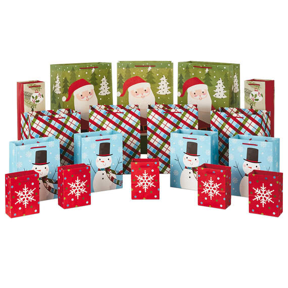 Assorted Sizes and Designs 18-Pack Christmas Gift Bags
