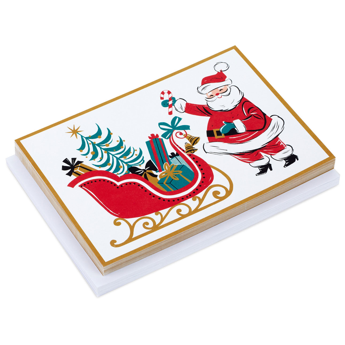 Santa and Sleigh Christmas Cards, Box of 16