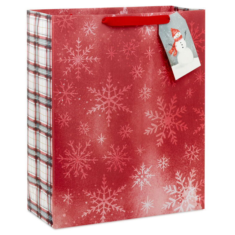 15.5" Subtle Snowflakes on Barn Red Extra-Large Holiday Gift Bag