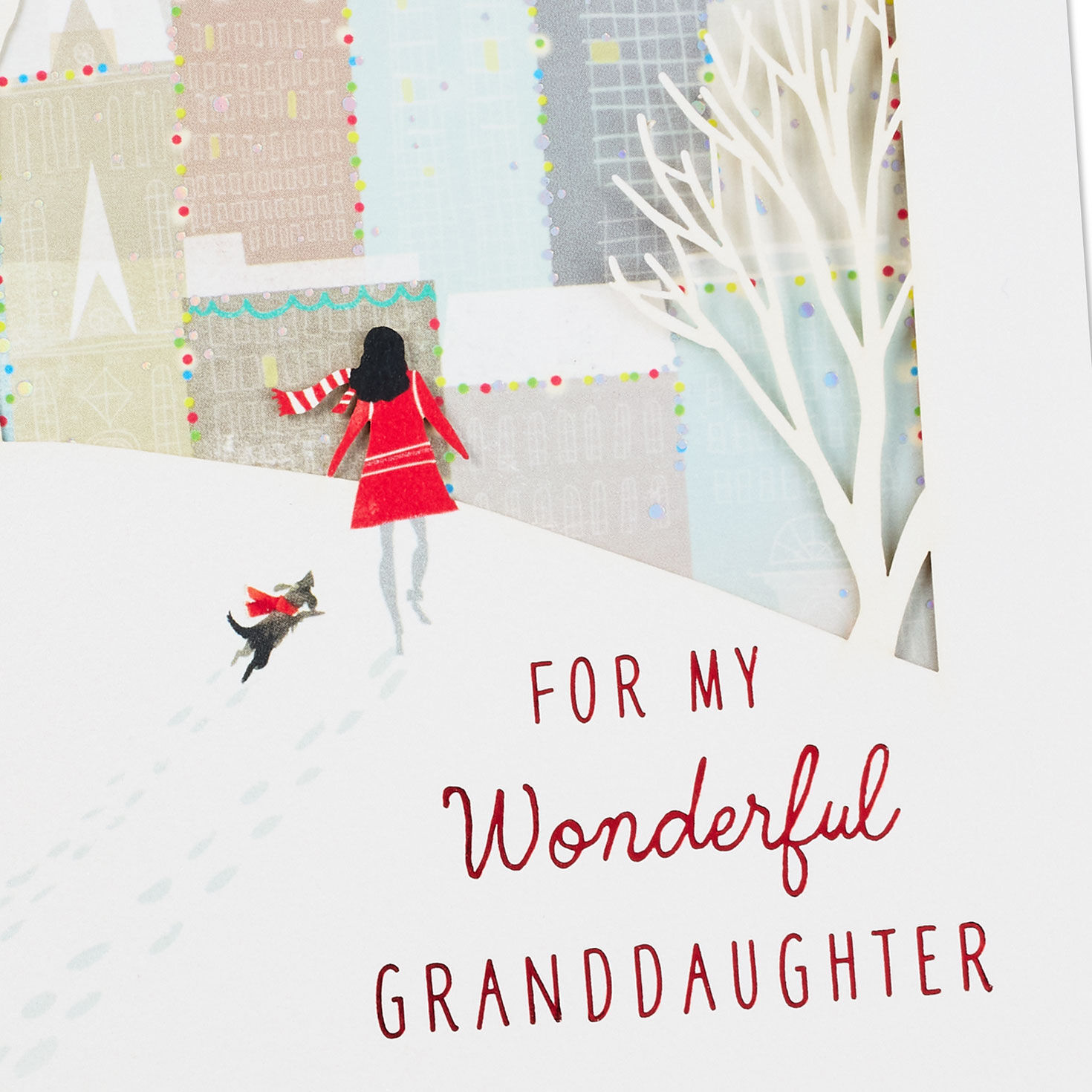 Snowy City Scene Christmas Card for Granddaughter Card Front Detail image number 5