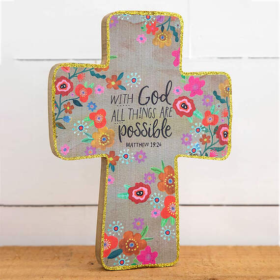 Natural Life With God All Things Are Possible Wood Cross, , large image number 1