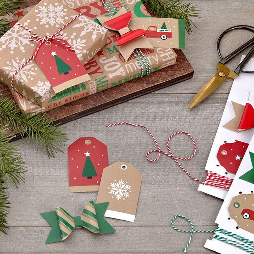 Colorful Kraft Christmas Gift Bow and Gift Tag Kit, 